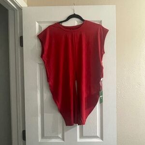 Halara Flutter Sleeve Crossover Hem Tee | Size M Red “Emboldened”